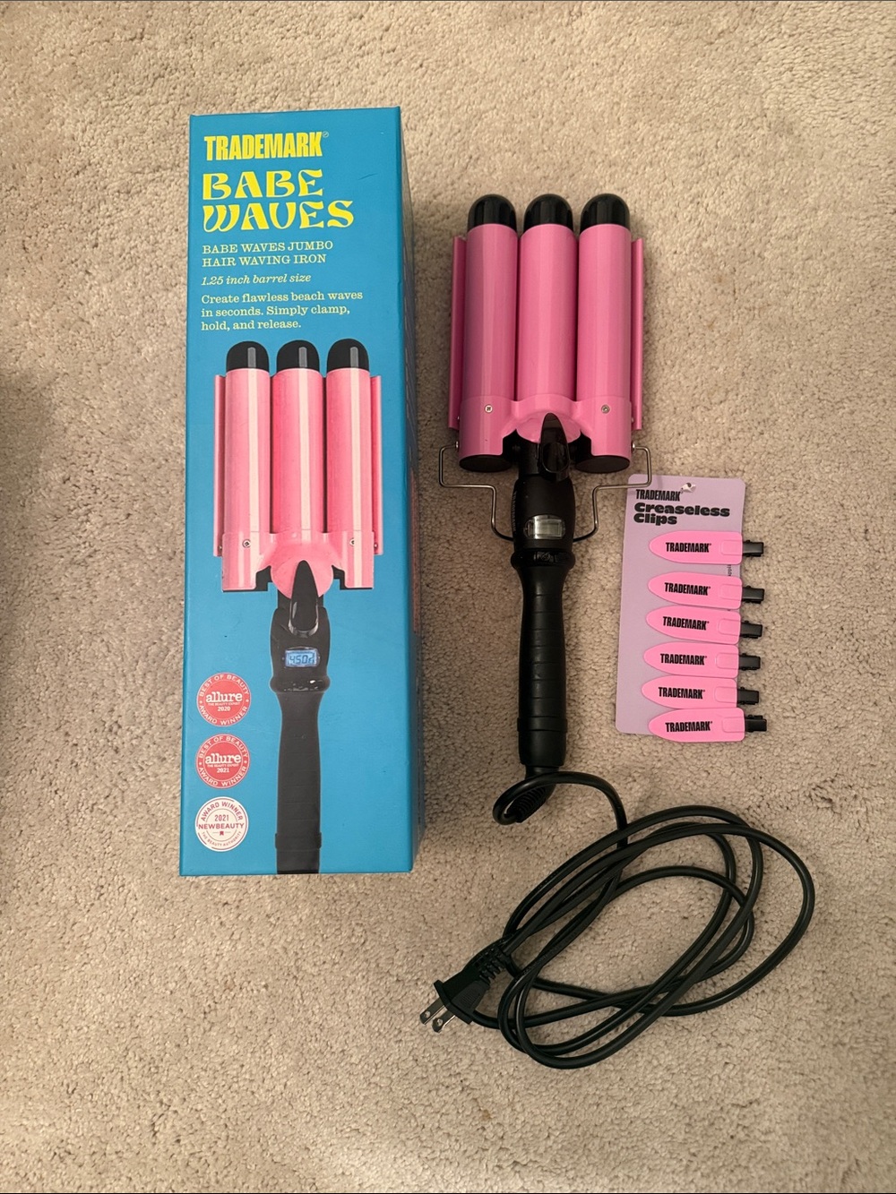 NWOT Babe Waves Pink 3-Barrel Hair Waver with Clips